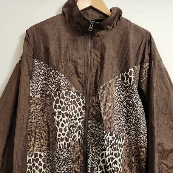 Vtg Windbreaker Maggie Barnes Animal Print Patches Women 1 X Athleisure Y2K - Picture 3 of 15